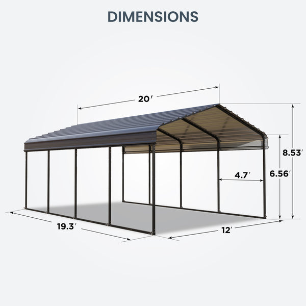 Multi-Sized 1 Car Metal Carport with Sides