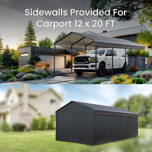 Multi-Sized 1 Car Metal Carport with Sides
