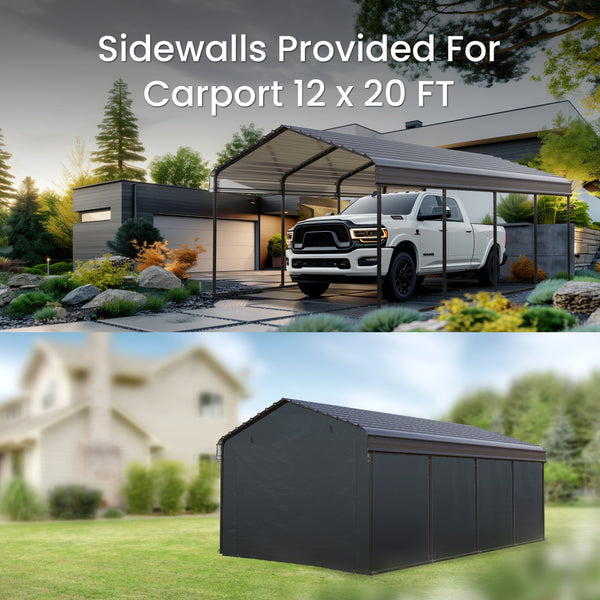 Multi-Sized 1 Car Metal Carport with Sides