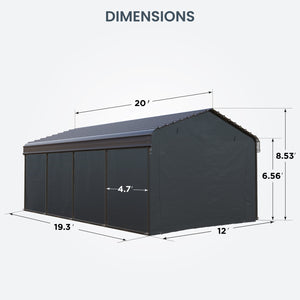 Multi-Sized 1 Car Metal Carport with Sides