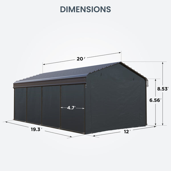 Multi-Sized 1 Car Metal Carport with Sides