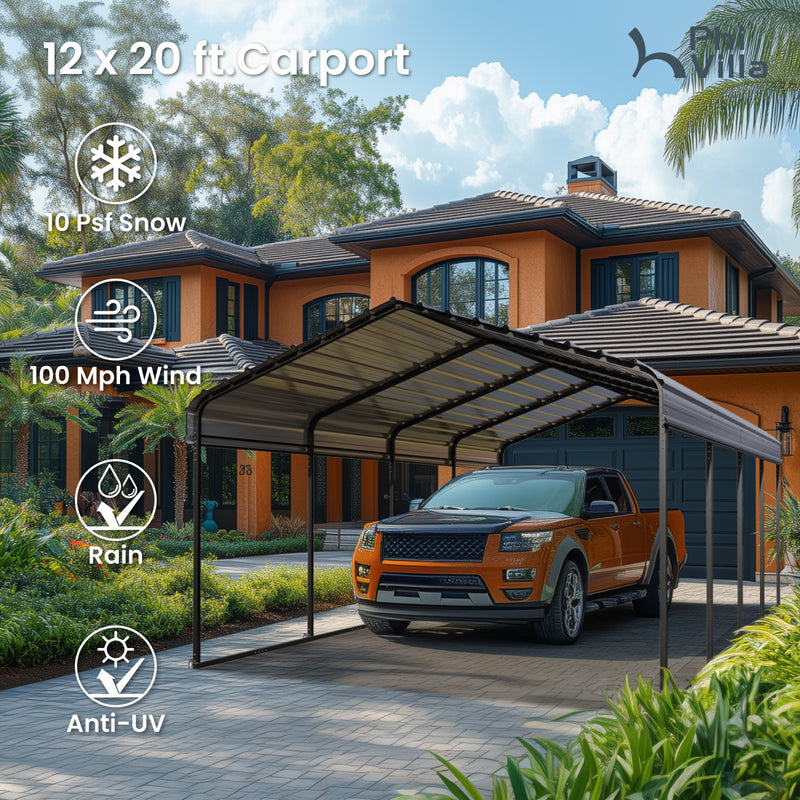PHI VILLA Deluxe Heavy Duty Metal Outdoor Carport Canopy Multi-use Car Garage Shelter