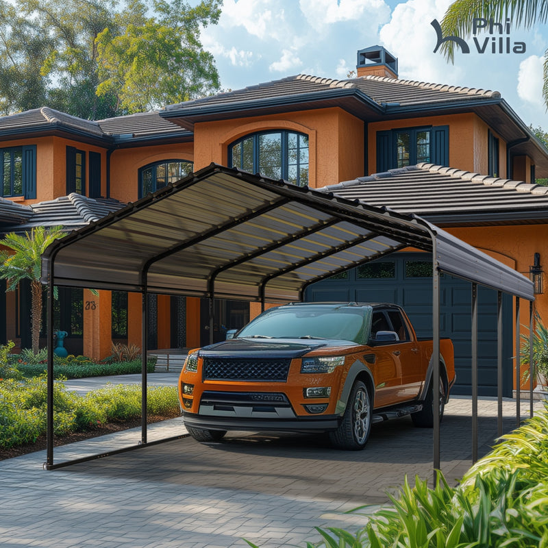 PHI VILLA Deluxe Heavy Duty Metal Outdoor Carport Canopy Multi-use Car Garage Shelter