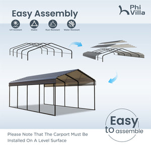 Multi-Sized 1 Car Metal Carport with Sides