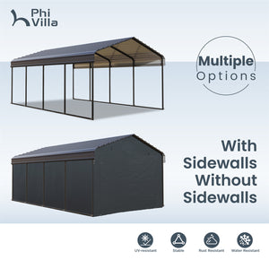Multi-Sized 1 Car Metal Carport with Sides