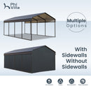 Multi-Sized 1 Car Metal Carport with Sides