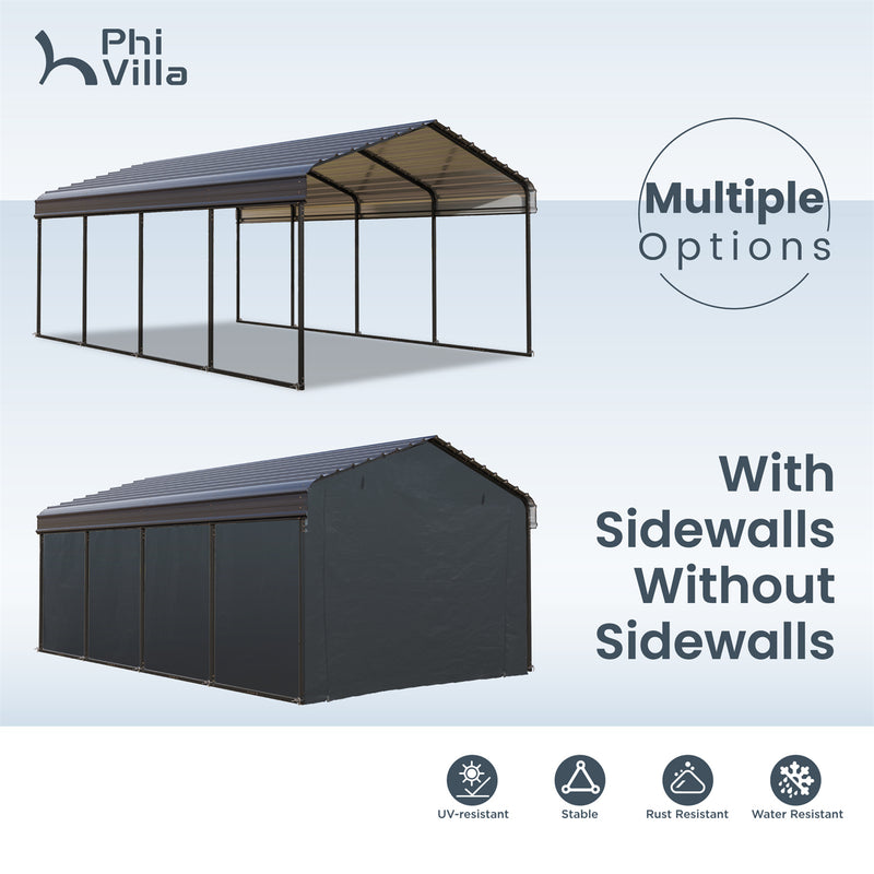 PHI VILLA Deluxe Heavy Duty Metal Outdoor Carport Canopy Multi-use Car Garage Shelter