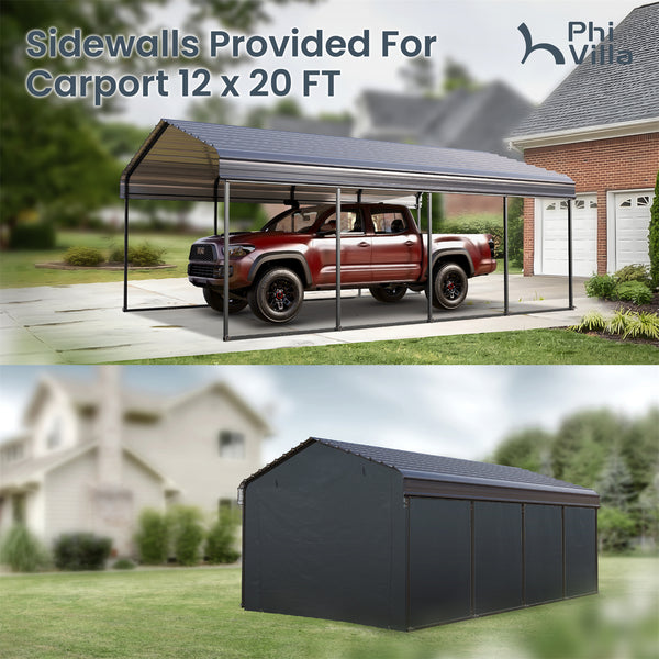 Multi-Sized 1 Car Metal Carport with Sides