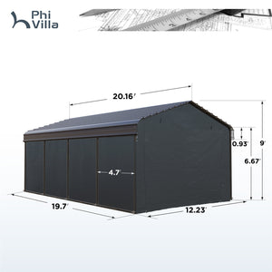 Multi-Sized 1 Car Metal Carport with Sides