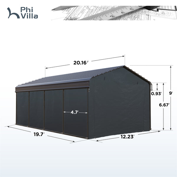 Multi-Sized 1 Car Metal Carport with Sides