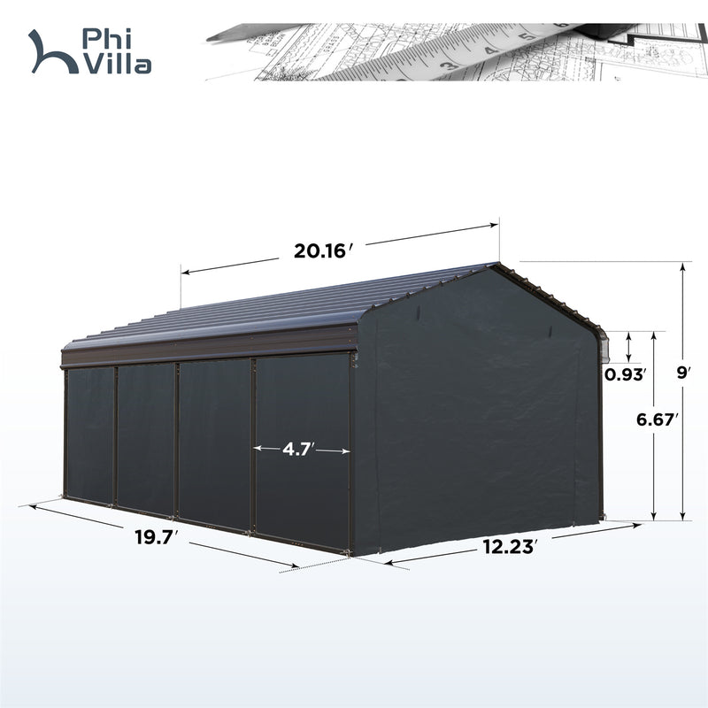 PHI VILLA Deluxe Heavy Duty Metal Outdoor Carport Canopy Multi-use Car Garage Shelter