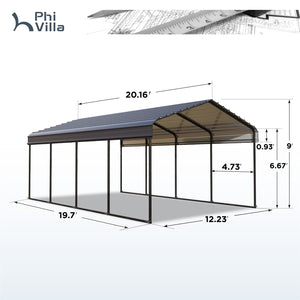 Multi-Sized 1 Car Metal Carport with Sides
