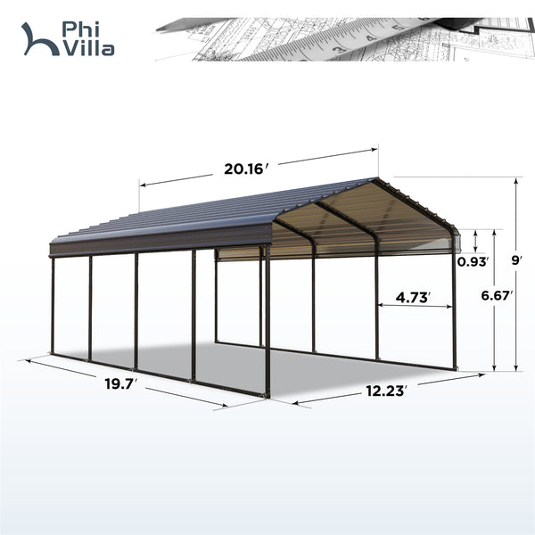 Multi-Sized 1 Car Metal Carport with Sides