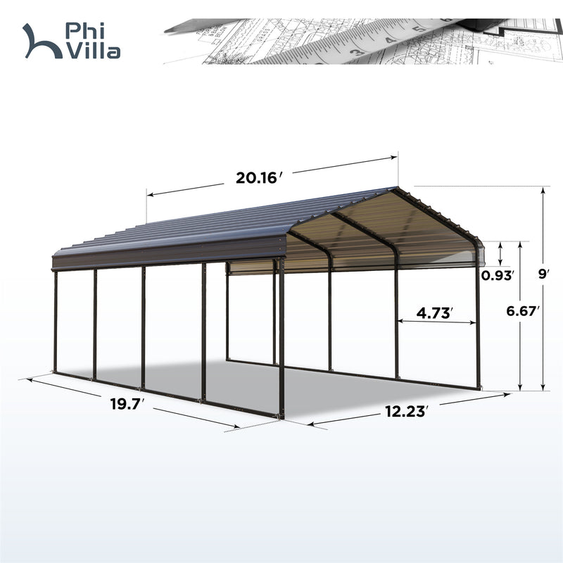 PHI VILLA Deluxe Heavy Duty Metal Outdoor Carport Canopy Multi-use Car Garage Shelter