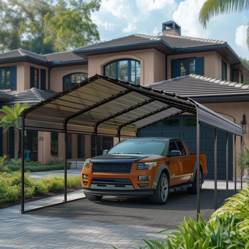PHI VILLA Heavy Duty Metal Outdoor Carport with Sides