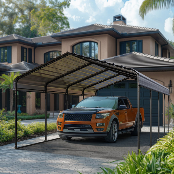 Multi-Sized 1 Car Metal Carport with Sides