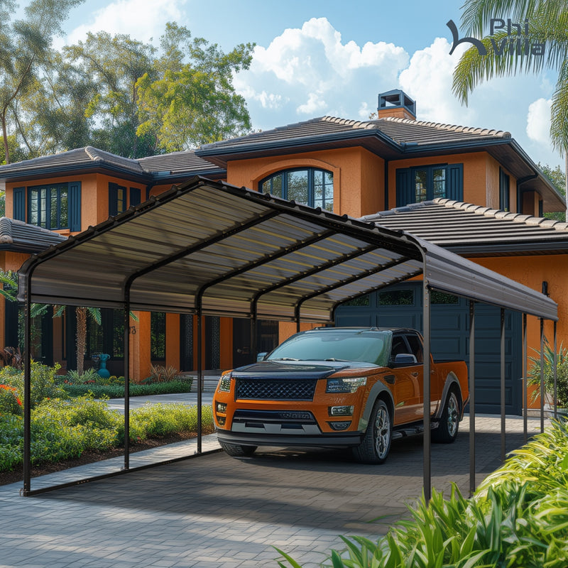 PHI VILLA Deluxe Heavy Duty Metal Outdoor Carport Canopy Multi-use Car Garage Shelter