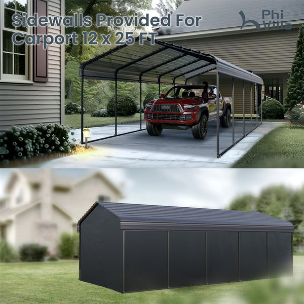 Multi-Sized 1 Car Metal Carport with Sides