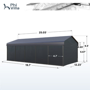 Multi-Sized 1 Car Metal Carport with Sides