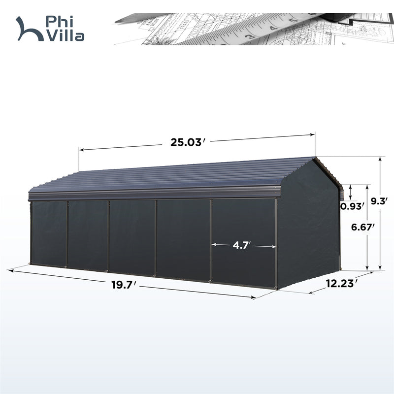PHI VILLA Deluxe Heavy Duty Metal Outdoor Carport Canopy Multi-use Car Garage Shelter