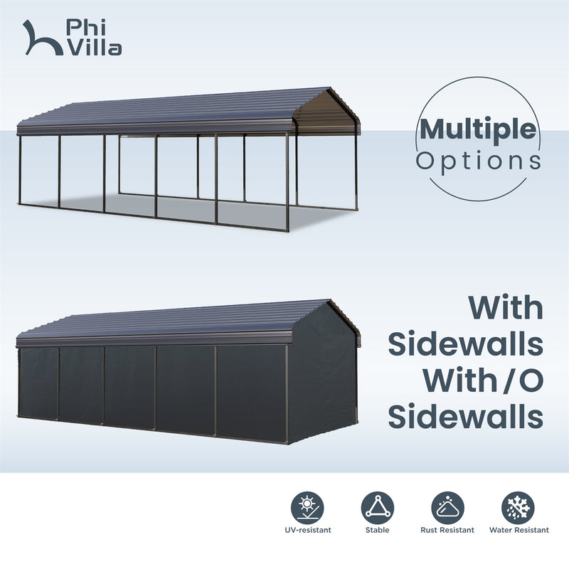 PHI VILLA Deluxe Heavy Duty Metal Outdoor Carport Canopy Multi-use Car Garage Shelter