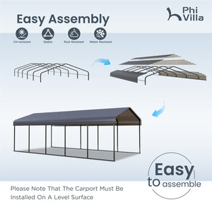 Multi-Sized 1 Car Metal Carport with Sides