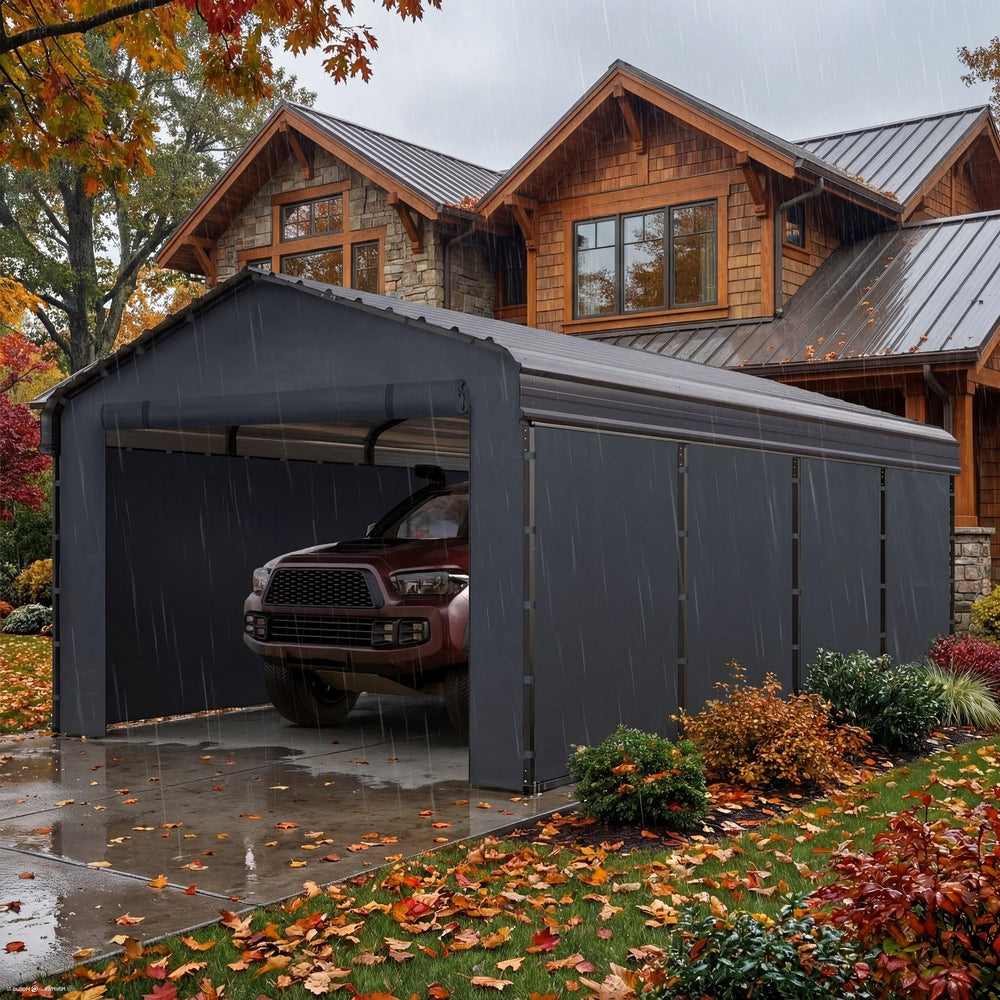 Multi-Sized 1 Car Metal Carport with Sides
