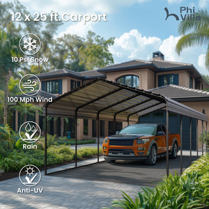 Multi-Sized 1 Car Metal Carport with Sides