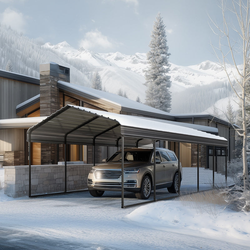 Multi-Sized 1 Car Metal Carport with Sides