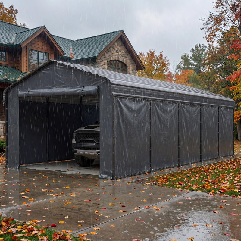Multi-Sized 1 Car Metal Carport with Sides