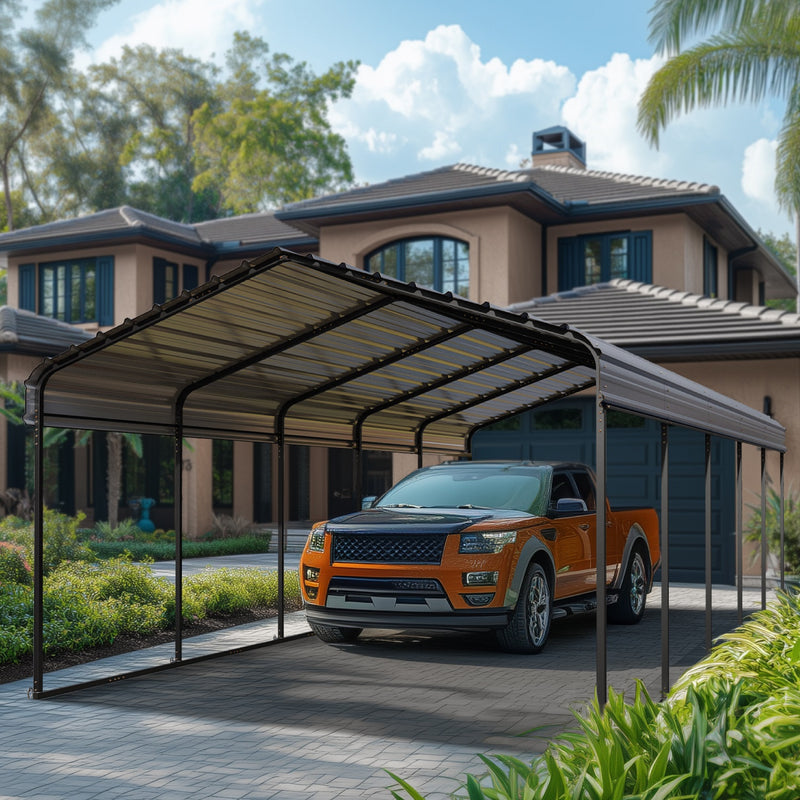 PHI VILLA Heavy Duty Metal Outdoor Carport with Sides