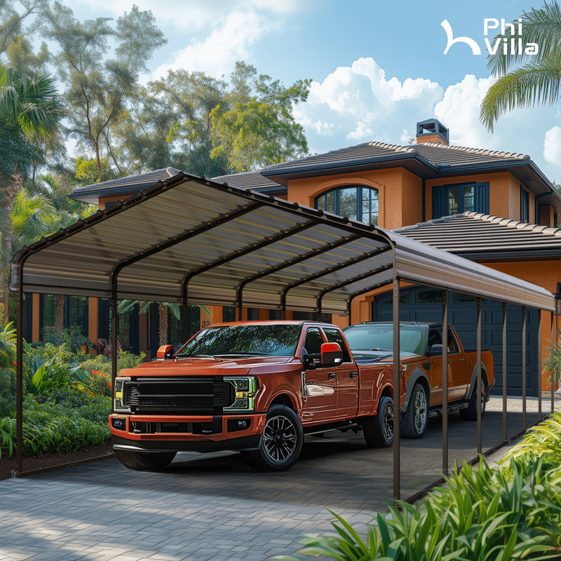 PHI VILLA 12x30ft 2 Car Deluxe Heavy Duty Metal Outdoor Carports