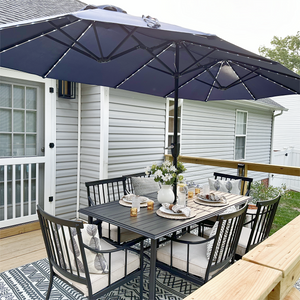 13ft Solar Double-Sided Patio Twin Umbrella with Led Lights, Navy 13ft Solar Double-Sided Patio Twin Umbrella with Led Lights, Navy