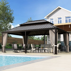 14'x20' Outdoor Hardtop Gazebo with Galvanized Steel Roof and Mosquito Net