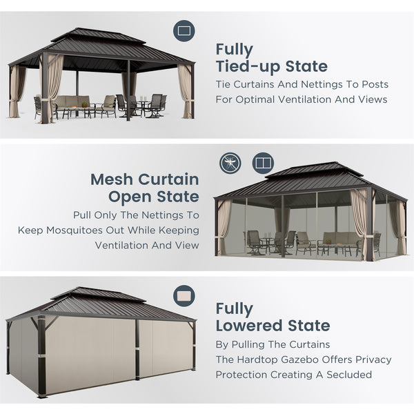 14'x20' Outdoor Hardtop Gazebo with Galvanized Steel Roof and Mosquito Net