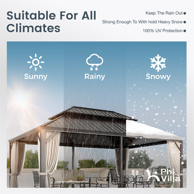 PHI VILLA 14' X 20'Outdoor Hardtop Gazebo with Galvanized Steel Roof and Mosquito Net