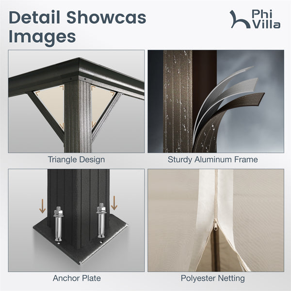 14'x20' Outdoor Hardtop Gazebo with Galvanized Steel Roof and Mosquito Net