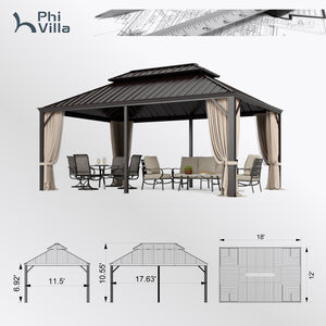 14'x20' Outdoor Hardtop Gazebo with Galvanized Steel Roof and Mosquito Net