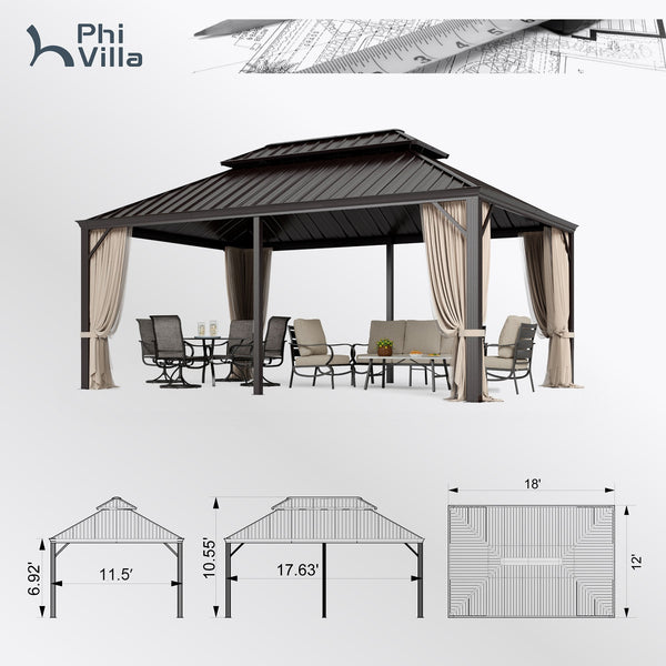 14'x20' Outdoor Hardtop Gazebo with Galvanized Steel Roof and Mosquito Net