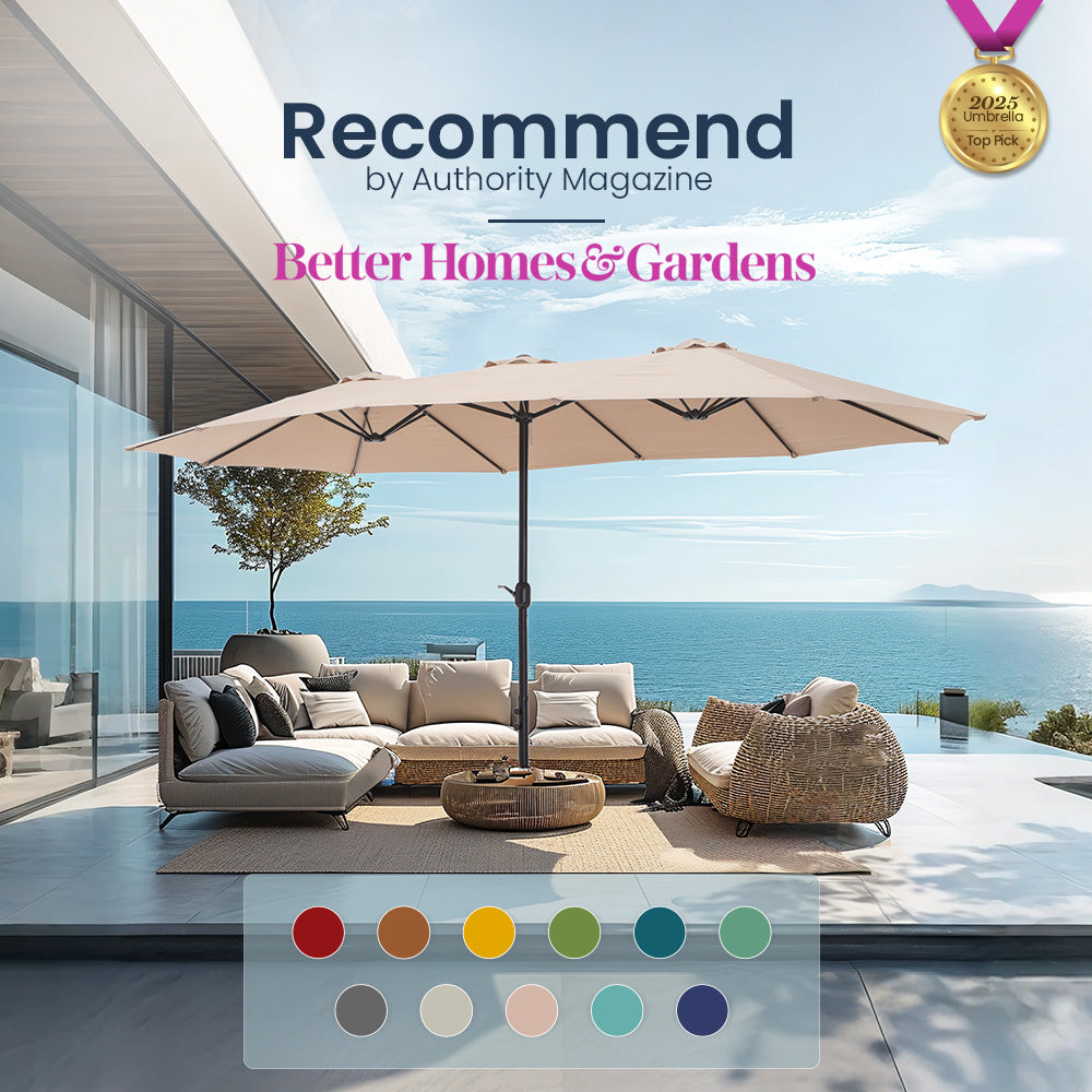 15ft Double-Sided Patio Extra Large Twin Umbrella with Base