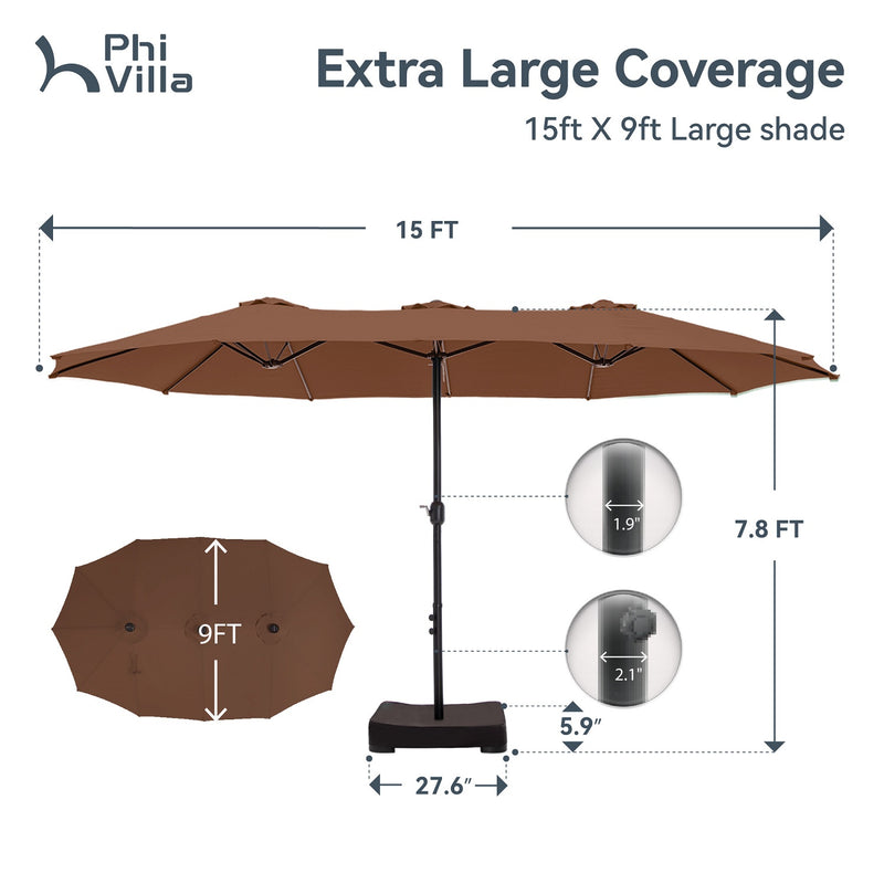 PHI VILLA 15ft Double-Sided Patio Extra Large Twin Umbrella