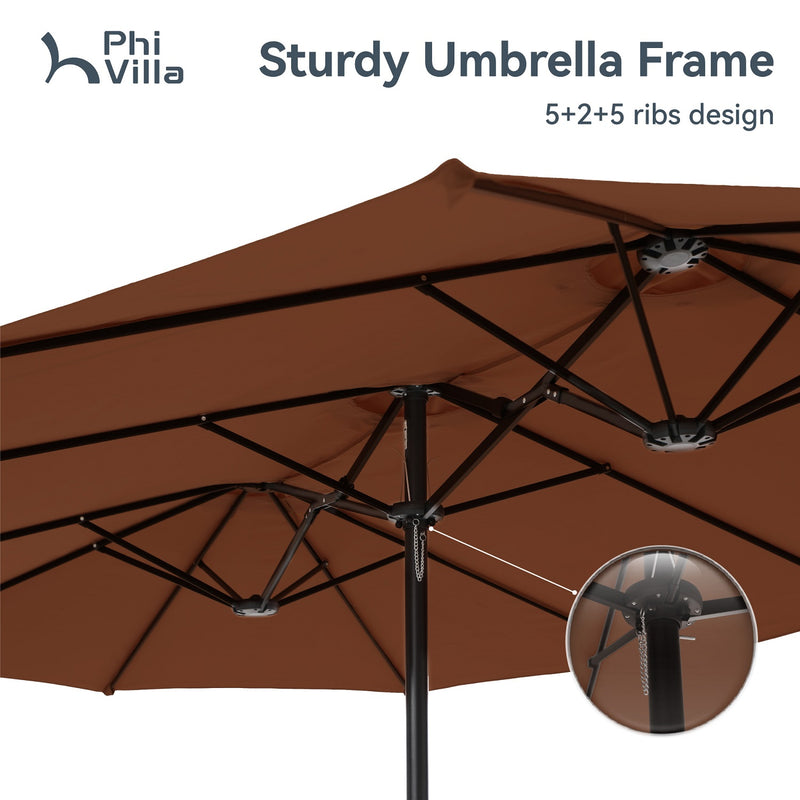 PHI VILLA 15ft Double-Sided Patio Extra Large Twin Umbrella