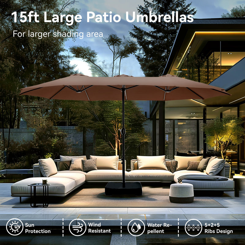 PHI VILLA 15ft Double-Sided Patio Extra Large Twin Umbrella