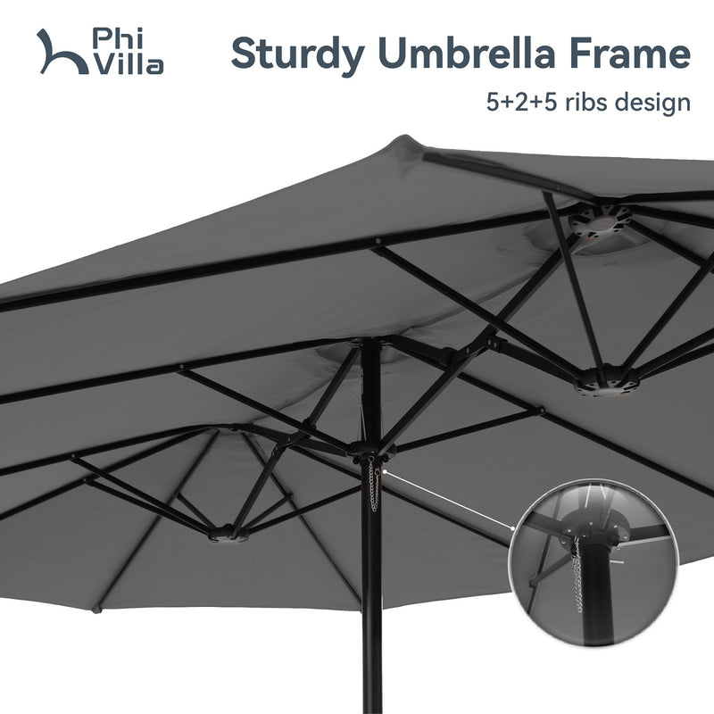 PHI VILLA 15ft Double-Sided Patio Extra Large Twin Umbrella