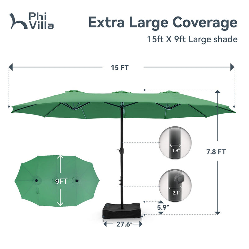 PHI VILLA 15ft Double-Sided Patio Extra Large Twin Umbrella