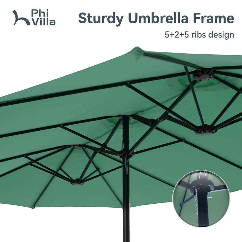 PHI VILLA 15ft Double-Sided Patio Extra Large Twin Umbrella