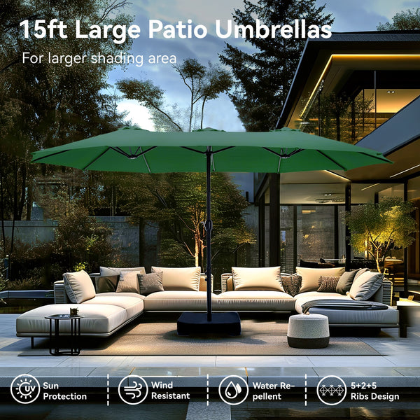 green mountain furniture patio umbrellas 15ft Double-Sided Patio Extra Large Twin Umbrella with Base