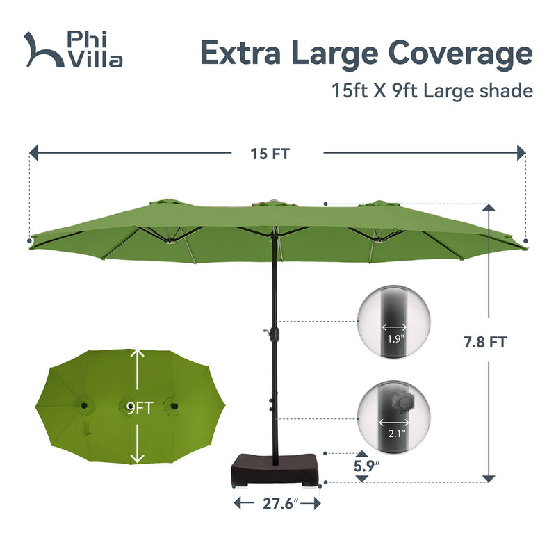 PHI VILLA 15ft Double-Sided Patio Extra Large Twin Umbrella