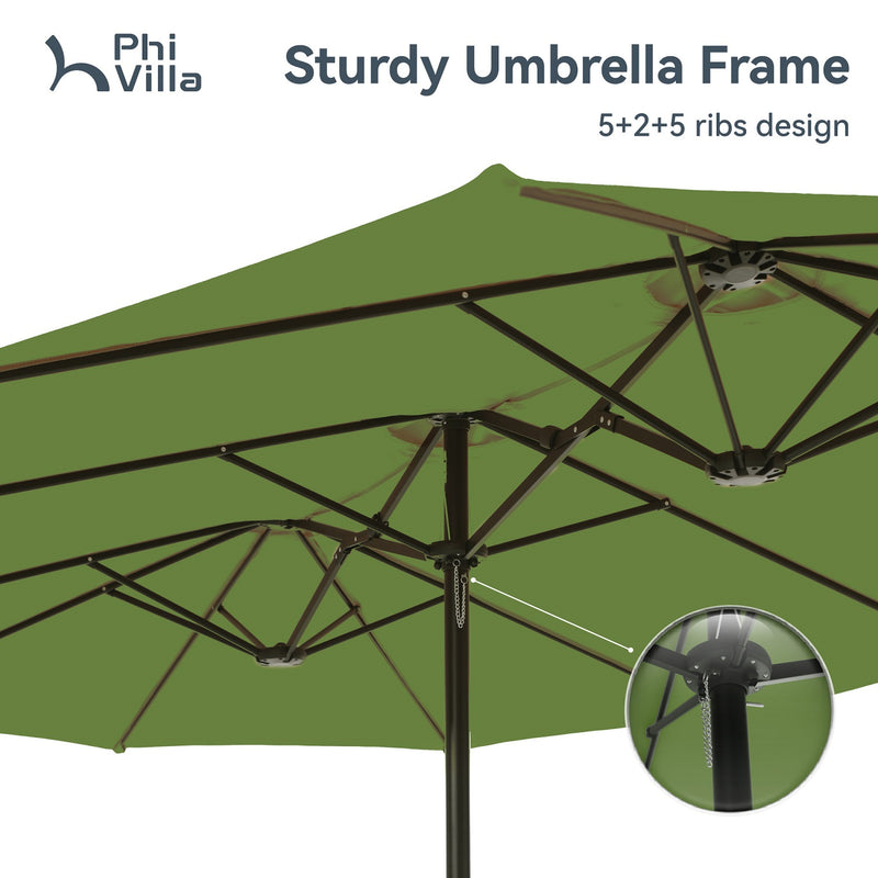 PHI VILLA 15ft Double-Sided Patio Extra Large Twin Umbrella