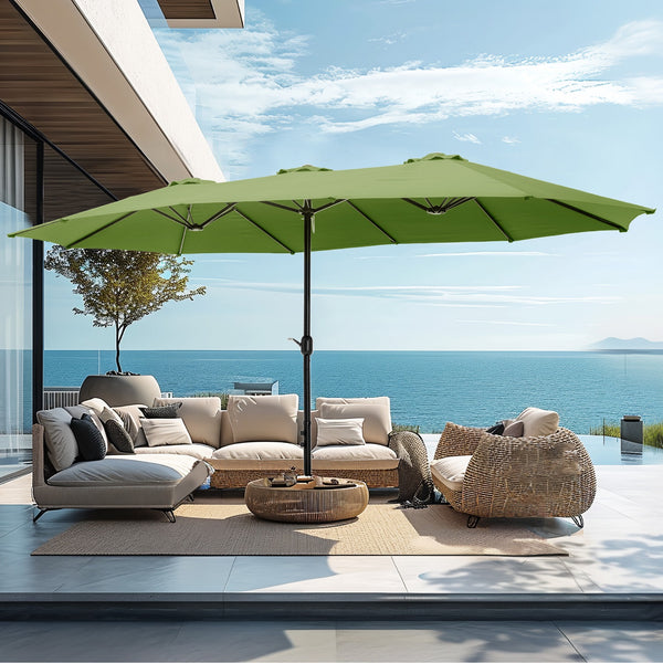 15ft Double-Sided Patio Extra Large Twin Umbrella with Base, Lime Green 15ft Double-Sided Patio Extra Large Twin Umbrella with Base, Lime Green